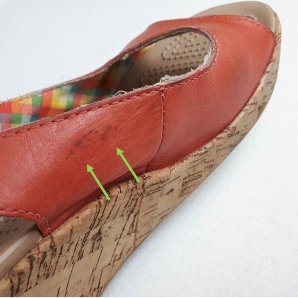Crocs A-leigh Peach Leather Cork Wedge Sandals - Picture 15 of 15